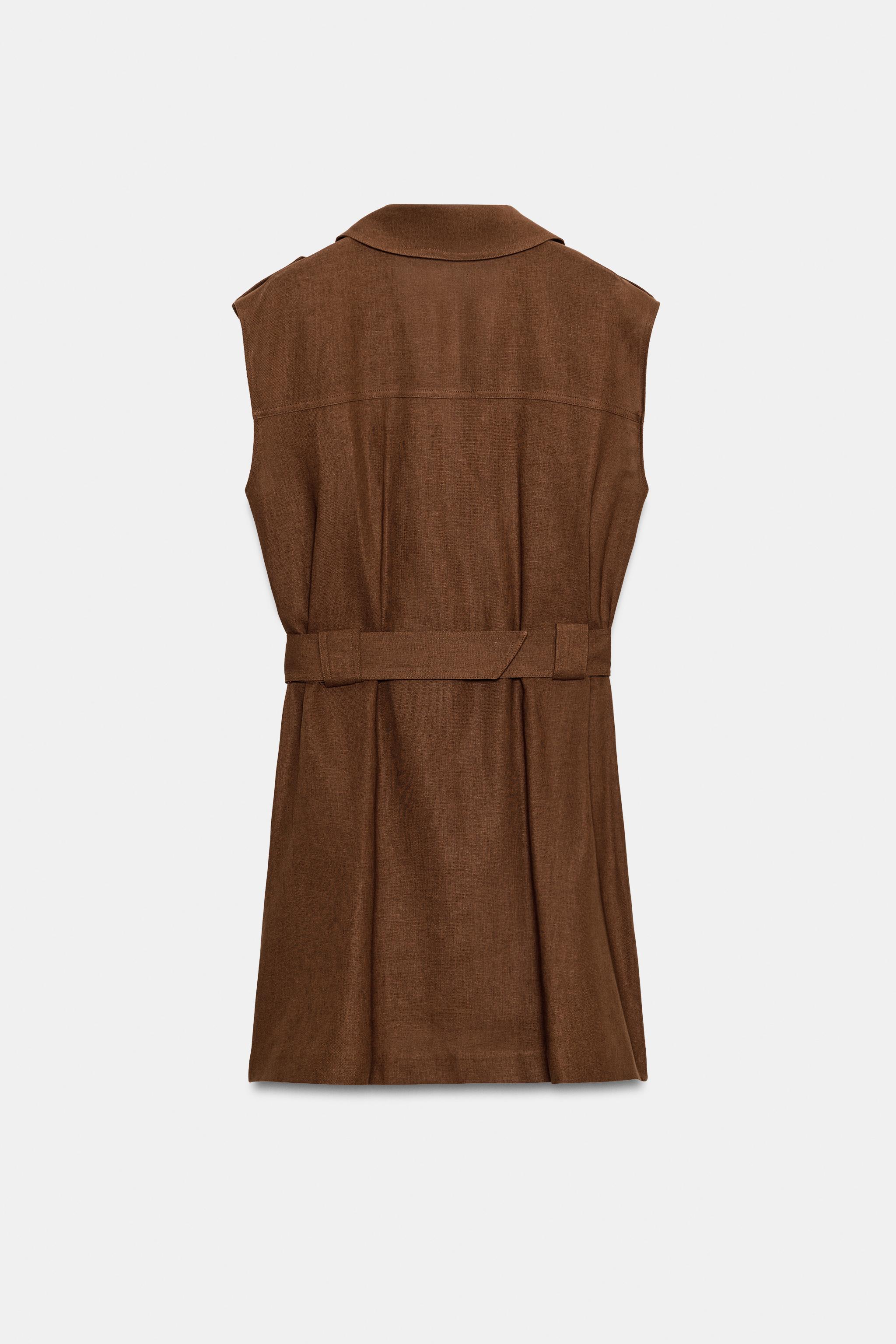 SHORT LINEN BELTED DRESS